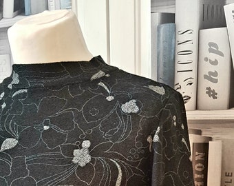 Vintage, Black & Silver Print Top