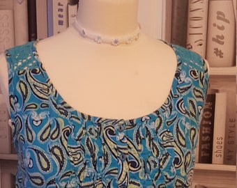 Vintage 70's Style Blue / Lime Paisley Dress