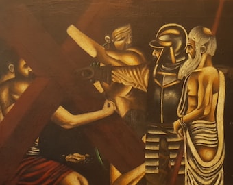 The Crucifixion of St.Peter - Oil  Painting on Antique Vintage Canvas