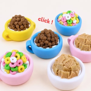 Breakfast Cereal Bowl Fidget Clicker Keychain Bag Charm | Cheerios Fruit Loops Cocoa Puffs Chex
