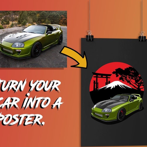 Custom Car Poster, Customized Cartoon Motorcycle, Personalize Racecar Print, Custom Drift Car Artwork, Car Gift Illustration, Car Guy Gift
