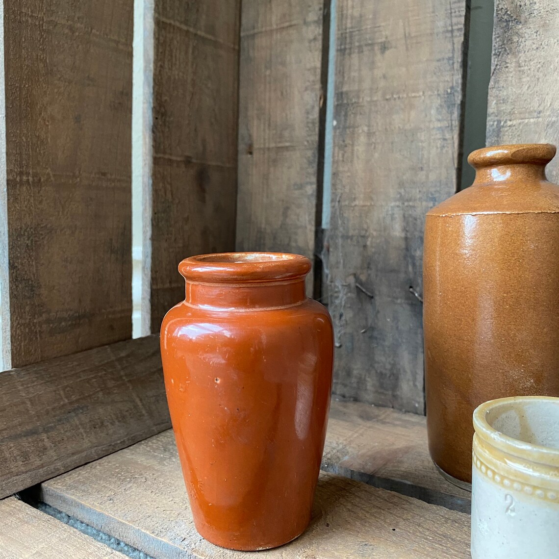 Rusty Orange Earthenware Jar Stoneware Pottery Small Etsy UK