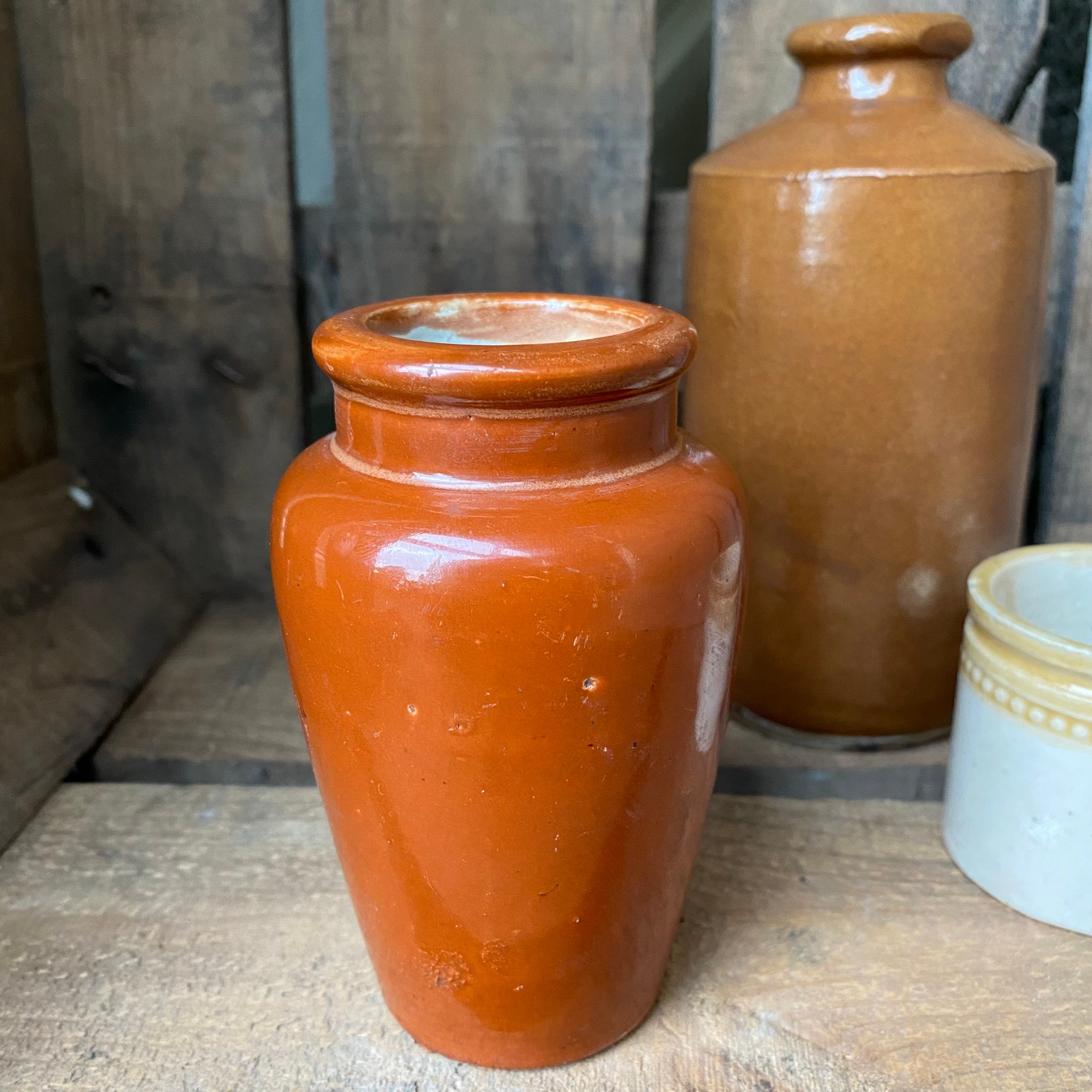 Rusty Orange Earthenware Jar Stoneware Pottery Small Etsy UK