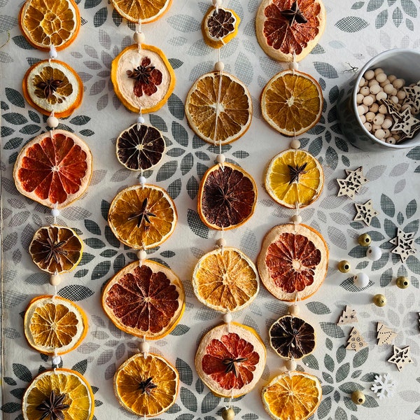 4.9 ft long all year citrus hanger, Dried orange, grapefruit, lemon and star anise garland, Citrus wall decoration, Sustainable garland