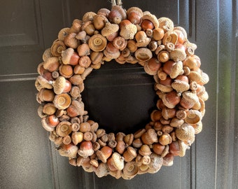 Rustic real acorn wreath, Front door crown, Natural  accent, Farmhouse swag, Seasonal hoop,  All year farmhouse garland, Front porch decor