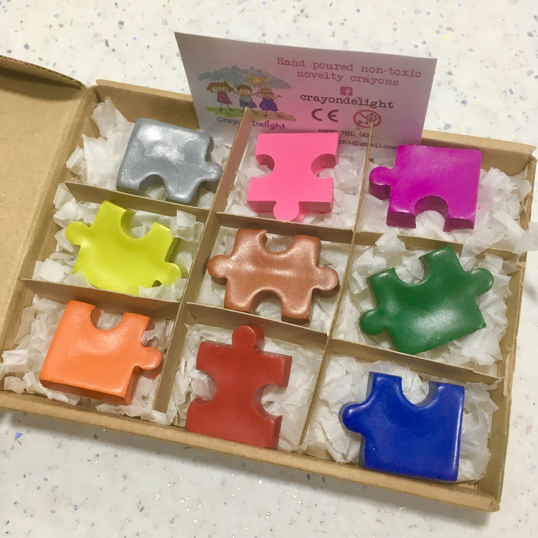 Wax Crayons Puzzle Jigsaw Gift Box Handmade Etsy.de