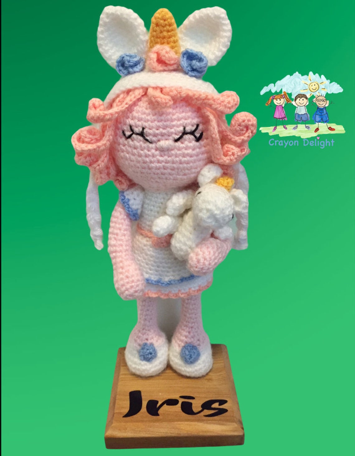 Handmade Personalised Crochet Doll on Display Stand Decor Etsy