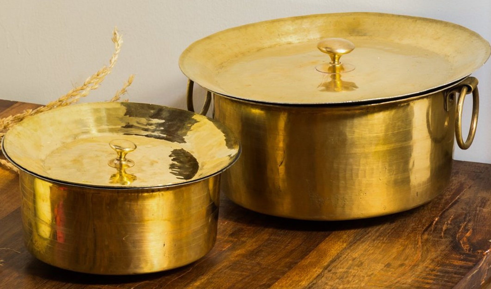 Traditional Brass cooking vessel large size with lid/brass Etsy