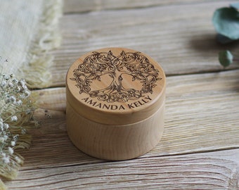 Cremation urn for human ashes with tree of life. Mini wooden urn for ashes of kids and adult. Wooden boxes with engraving.