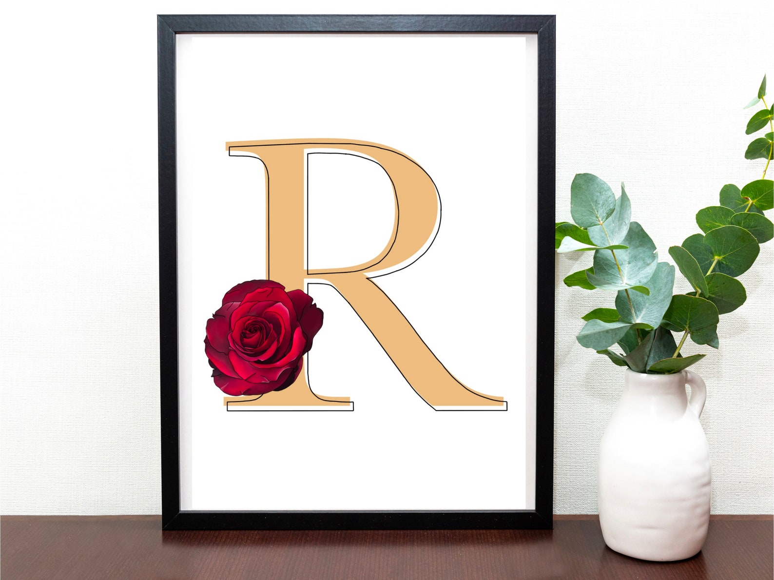 R initial floral wall art downloadable digital PDF wall Etsy