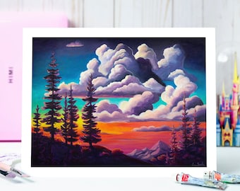 Stampa artistica di pittura acrilica di nuvola arcobaleno