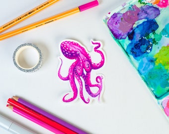 Pink and Purple Octopus Vinyl Water Resistant Sticker