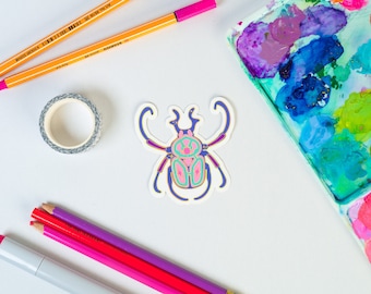 Scarab Beetle Vinyl Water Resistant Sticker (Mary Blair/ It's a Small World Inspired)