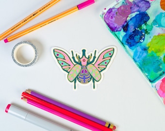 Scarab Beetle Vinyl Water Resistant Sticker (Mary Blair/ It's a Small World Inspired)