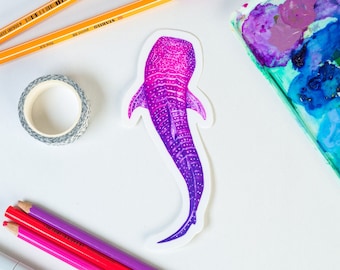 Pink and Purple Whale Shark Vinyl Water Resistant Sticker