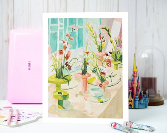 Pastel Table Flowers -  Acrylic Painting Art Print