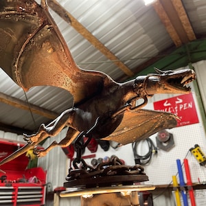 Handmade Steel Dragon Sculpture Patina Finish