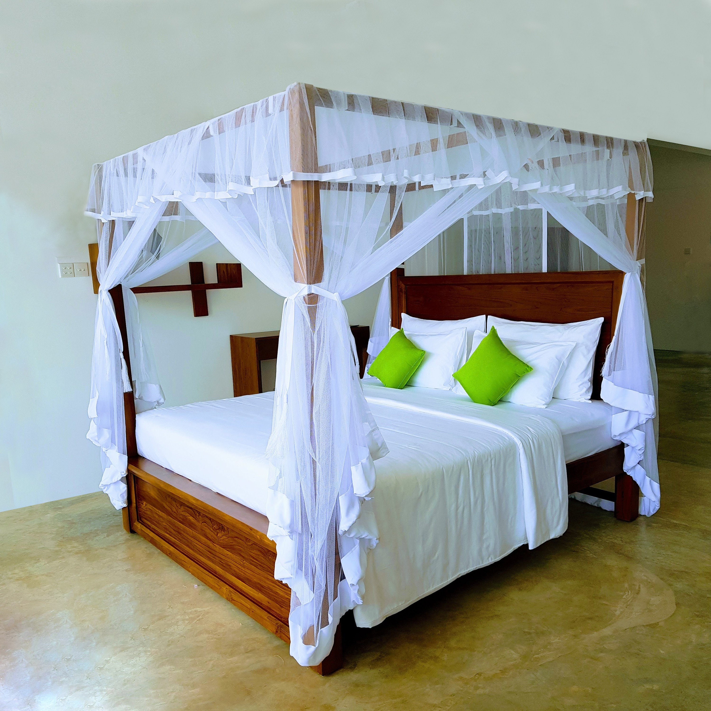 Smart Customize Bed Canopy Mosquito Net for Flat Top, Luxury Wood