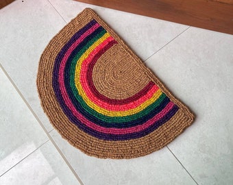 Handmade coir vibrant multicolor rainbow doormat, Bright cheerful entrance door mat, Nursery door mat, Handmade coconut welcome doormat