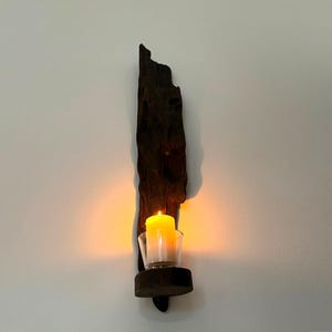 流木の壁掛けキャンドルホルダーまたは植木鉢（キャンドル2本付き）