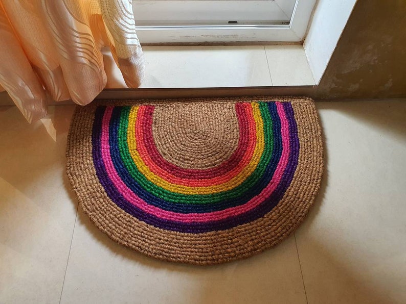 Round Rainbow Coir Doormats New Home Gift Doormats Etsy
