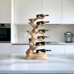 Handcrafted  wine stand farmhouse solid wood wine rack countertop rustic wine bottle holder for modern kitchen or home bar decor