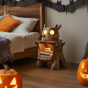 Farmhouse Halloween nightstand Rustic wood bedside shelf Handmade floating nightstand with drawer  for bedroom gift for home