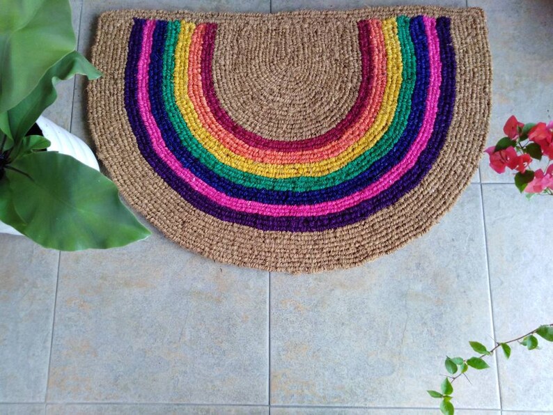 Round Rainbow Coir Doormats New Home Gift Doormats Etsy