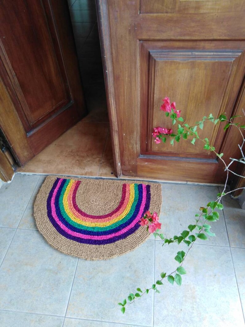Round Rainbow Coir Doormats New Home Gift Doormats Etsy