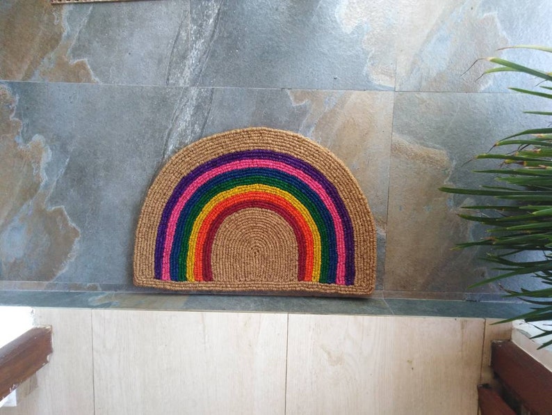 Round Rainbow Coir Doormats New Home Gift Doormats Etsy