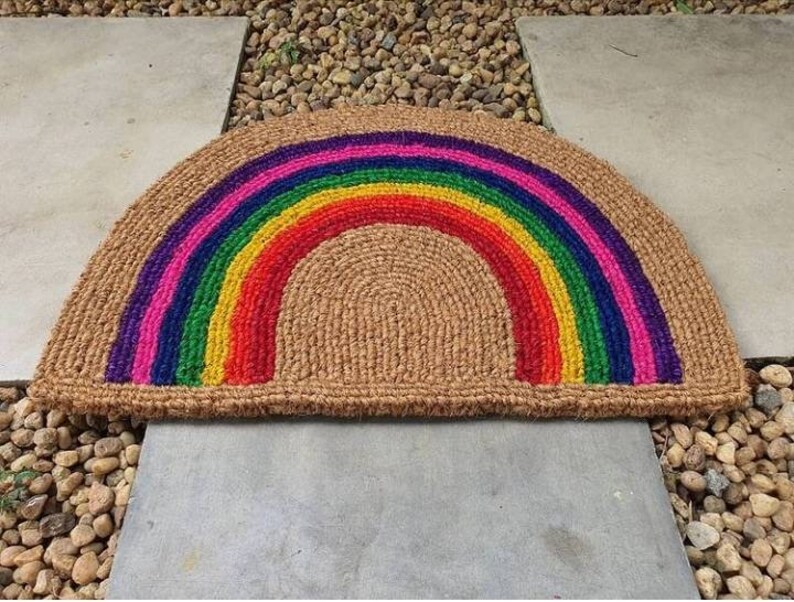 Round Rainbow Coir Doormats New Home Gift Doormats Etsy