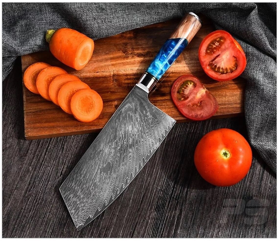 Damascus Japanese Chef Cleaver Handmade Nakiri Knife Etsy