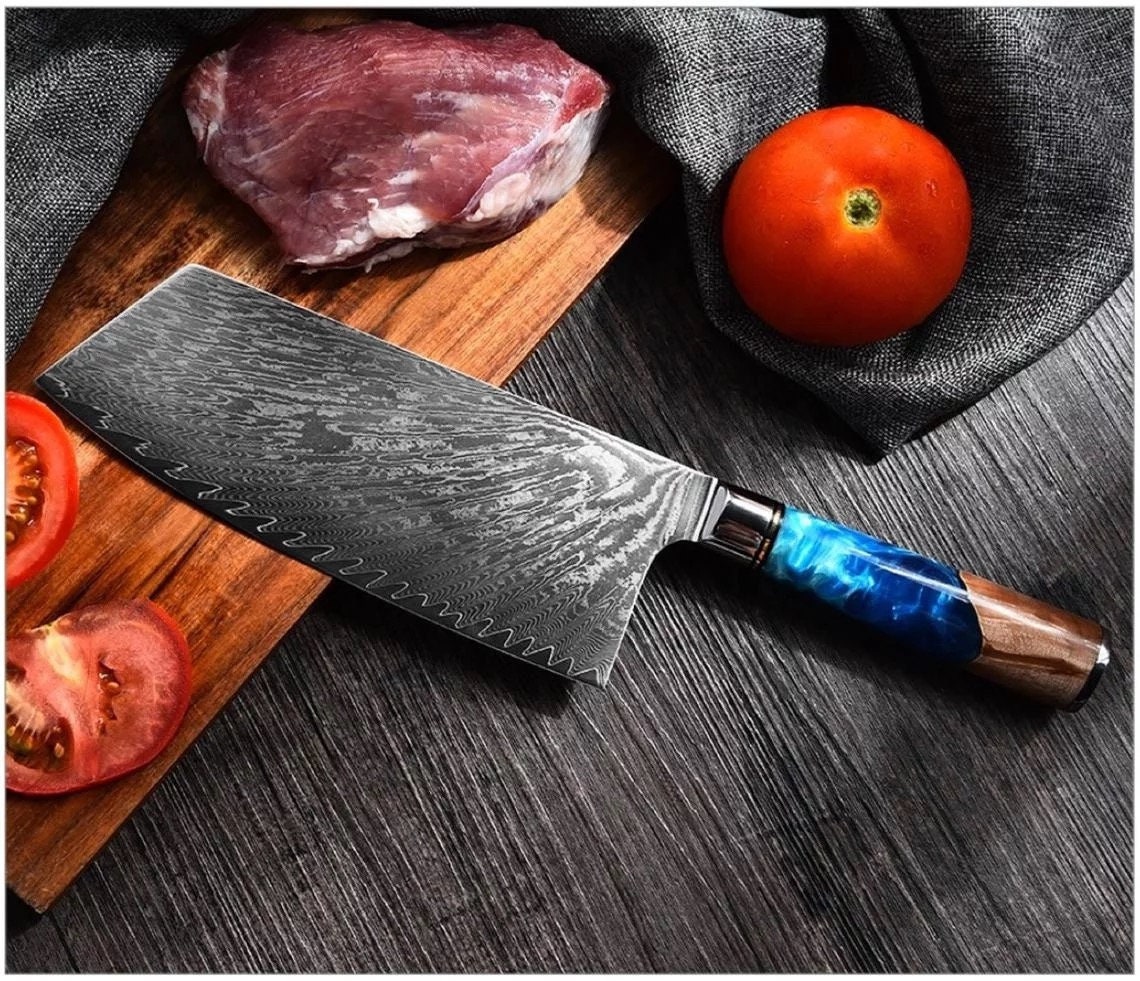 Damascus Japanese Chef Cleaver Handmade Nakiri Knife Etsy