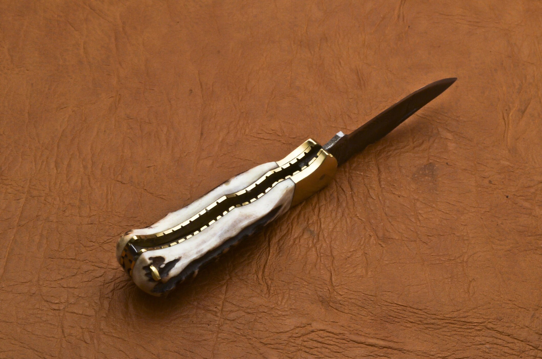 Rare Damascus Steel Deer Antler Folding Knife Pocket Knife Etsy