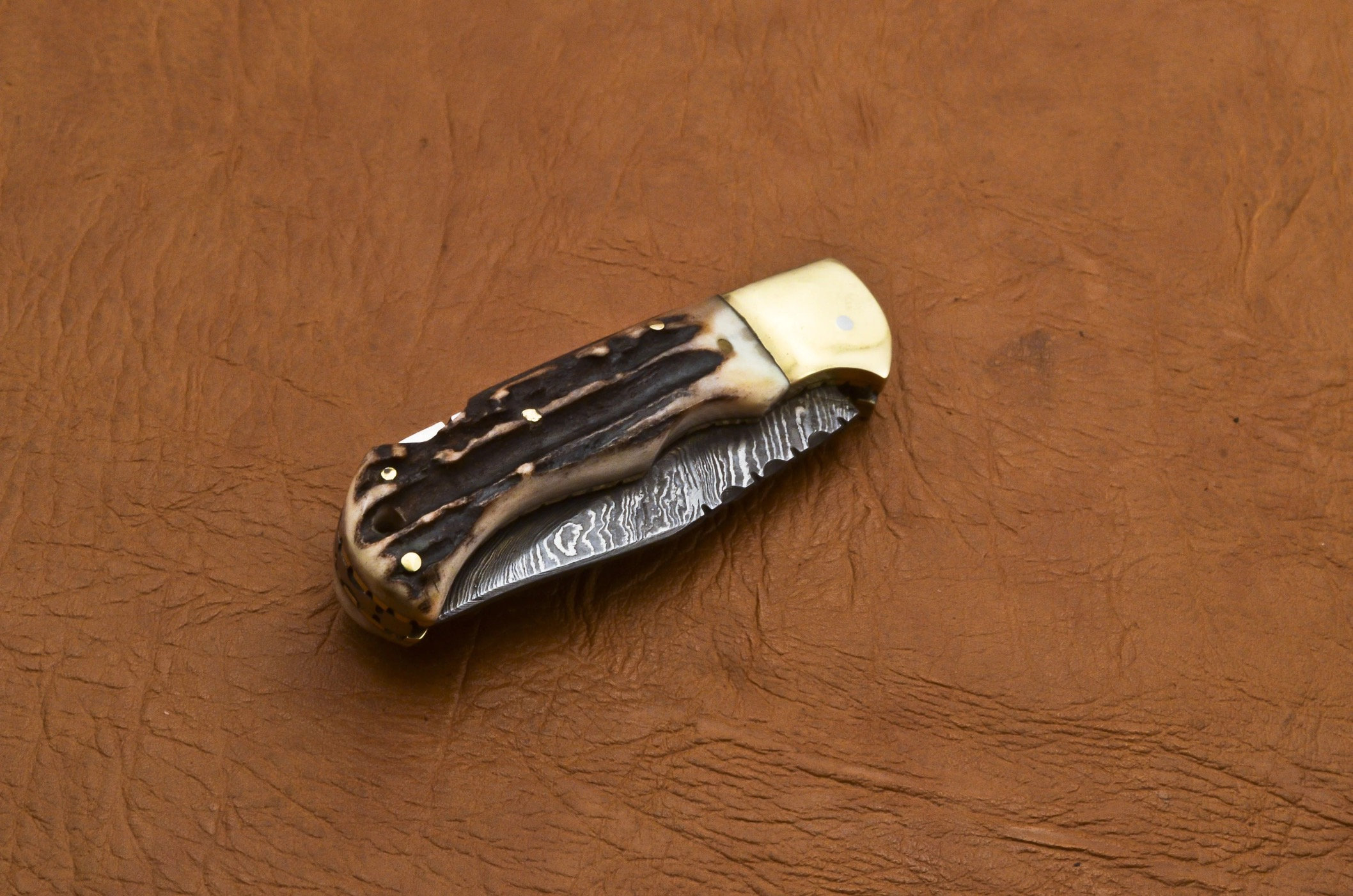 Rare Damascus Steel Deer Antler Folding Knife Pocket Knife Etsy