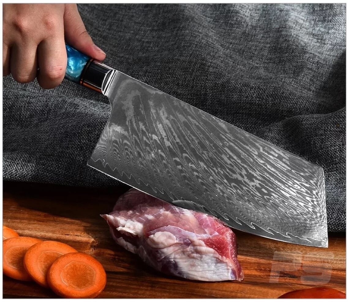 Damascus Japanese Chef Cleaver Handmade Nakiri Knife Etsy