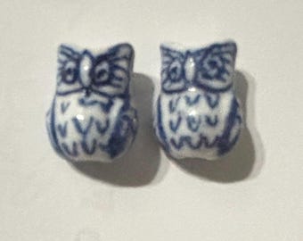 10 Vintage Hand Painted Porcelain Owl Beads