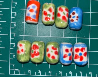 30 Hand-Painted Vintage Porcelain Beads, Chinese Bead Mix