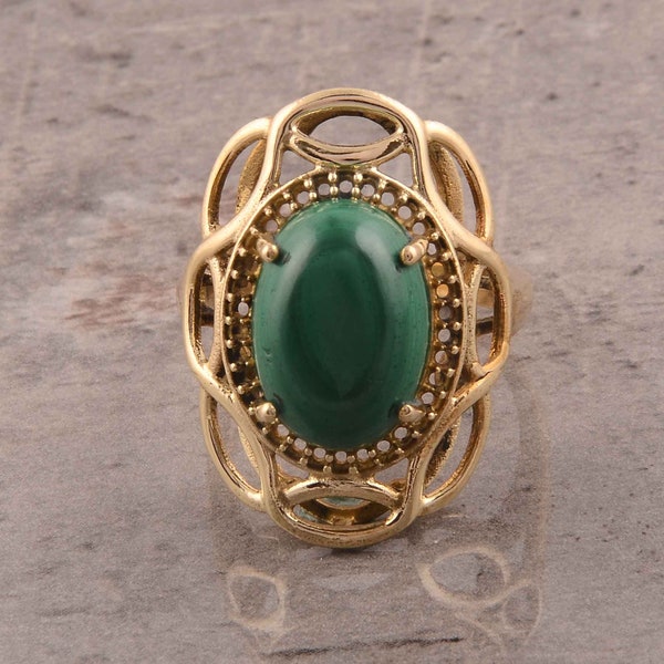 Malachite Ring,Brass Gemstone Ring,Vintage Rings,Unique Ring,Midi Ring,Boho Ring,Wedding Ring,Gift Ring,Deco Ring,Gift For Her
