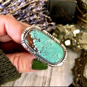 Large Turquoise Ring, Rings for Women, Boho Ring, Sterling Silver Ring, Turquoise Statement Ring, Gift For Her, Big Turquoise Ring