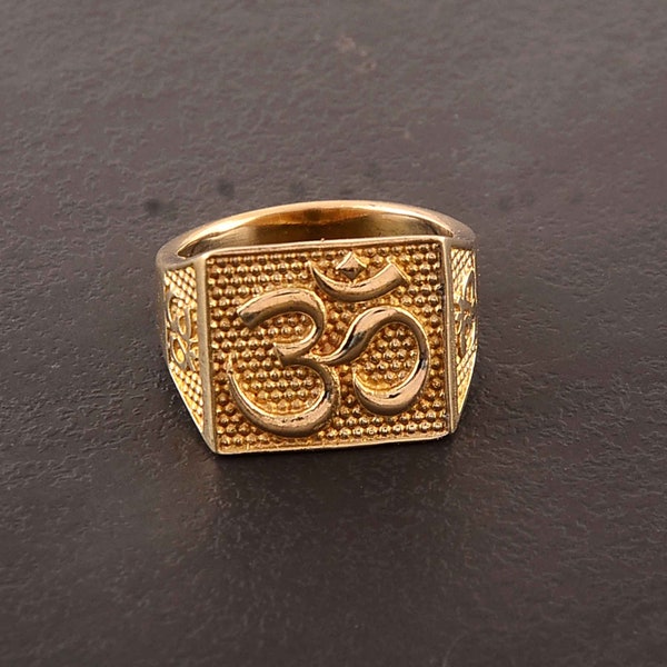 18K Gold Om Ring, Gold Signet Ring, Handmade Ring, Gold Statement Ring, Om Signet Ring, Vintage Ring, Good Luck Ring, Mens Ring, Dad Gift