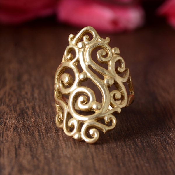 18K Gold Filigree Ring, Gold Floral Ring, Handmade Ring, Vintage Ring,Gold Designer Ring, Dainty Ring,Engagement Ring,Gift Ring,Gift For Her