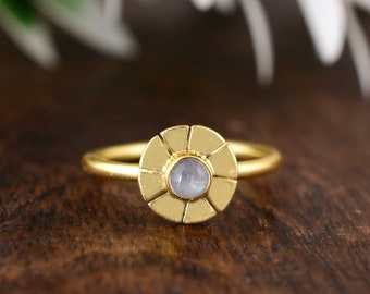 Floral Moonstone Ring, Brass Ring, Handmade Ring, Dainty Ring, Minimalist Ring, Boho Ring, Wedding Ring, Gift Ring, Gift For Her