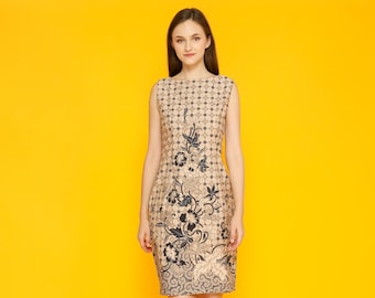 Batik Summer Dress, Rice Grain Print Cotton Dress, Indonesian Batik Midi, Boho Sundress for Women, Breathable Vacation Dress