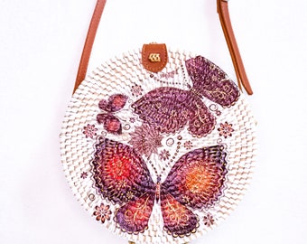 Round Rattan Bag - Shoulder Bag - Summer Bag - Boho Bohemian Crossbody Purse - Beach Bag