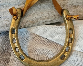 Gold Painted Lucky Horseshoe Wall Art, Boho Western Decor