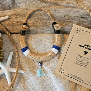 Good Luck Horseshoe Wall Hanging with Evil Eye, Nautical Decor