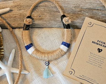 Good Luck Horseshoe Wall Hanging with Evil Eye, Nautical Decor