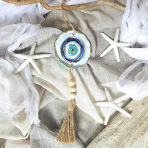 Evil Eye Wall Hanging, Nazar Protection Amulet, Spiritual Housewarming Gift, Unique Good Luck Charm, Boho Living Room Artwork Decor "Medium"