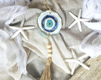 Evil Eye Wall Hanging, Nazar Protection Amulet, Spiritual Housewarming Gift, Unique Good Luck Charm, Boho Living Room Artwork Decor "Medium"